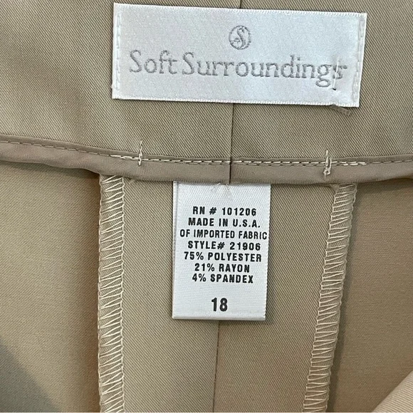 Soft Surroundings Straight Wide Leg Trousers Size 18 Beige Stretch Professional - Picture 8 of 9